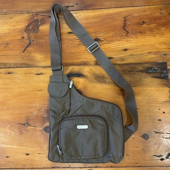 Baggallini Handbags - Baggallini Sling Backpack Brown Crossbody Travel Multi Zip Pocket Messenger Bag